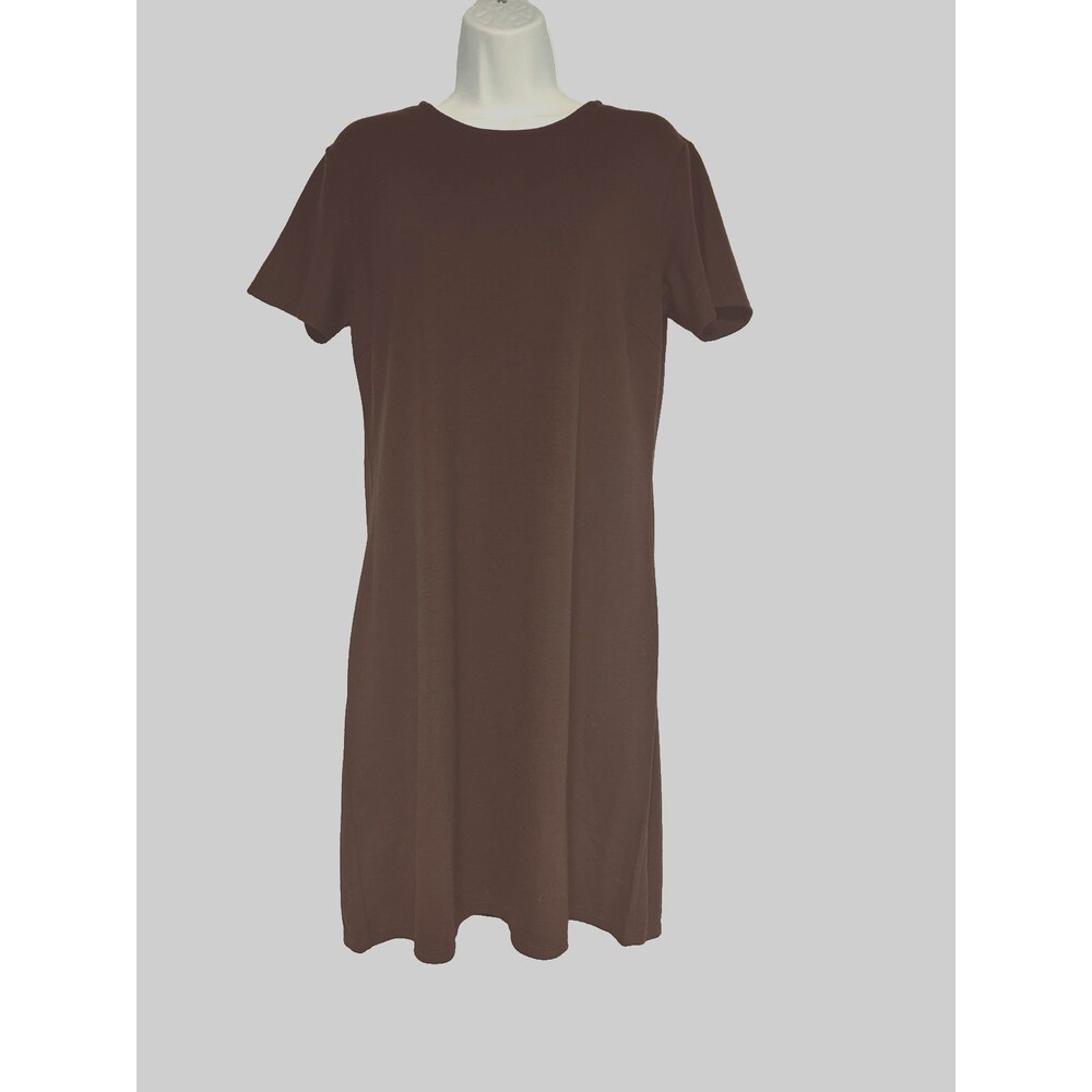 Vintage Gap T-Shirt Dress Women's Size Large Brown Stretch Minimalist 90s Zip Up